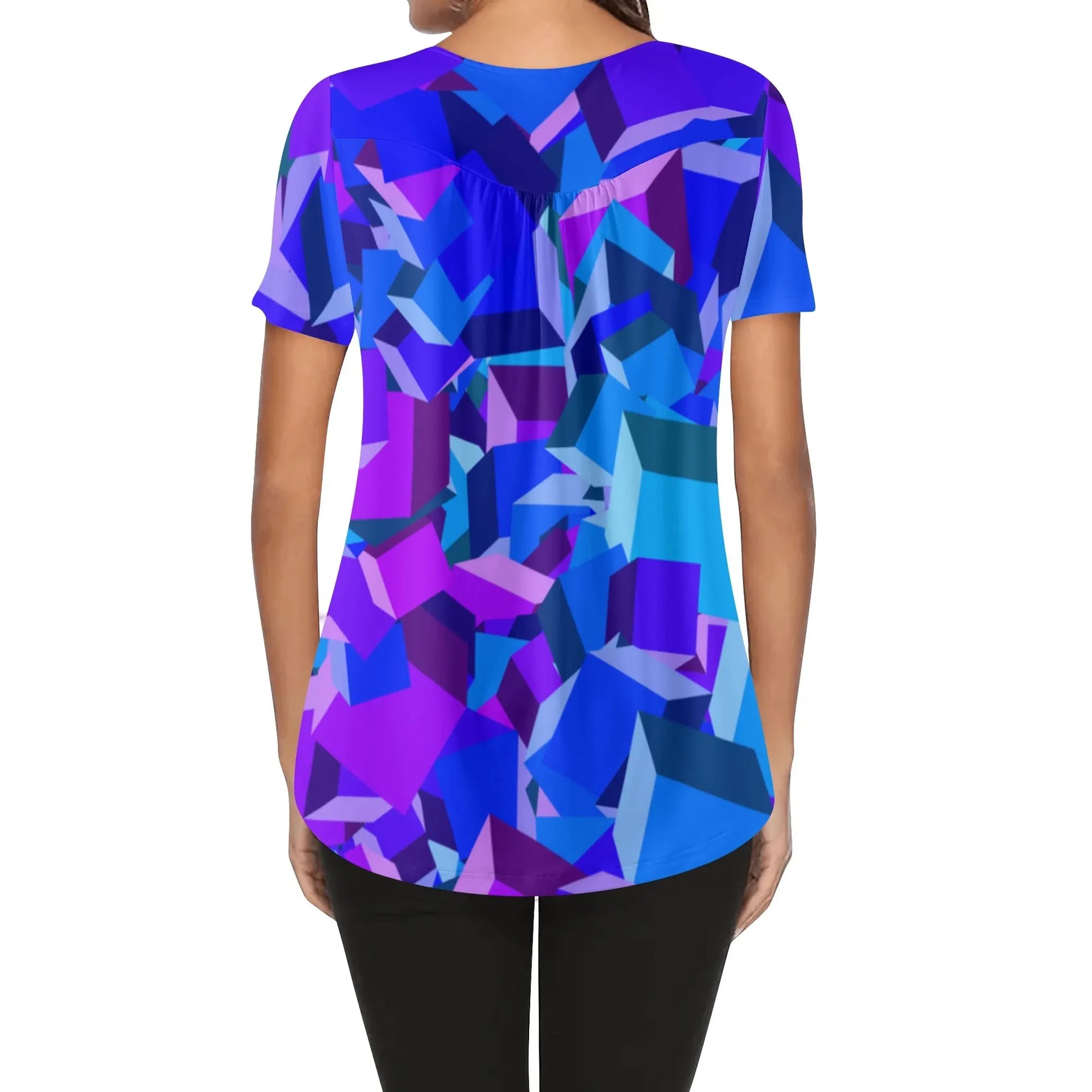 lockere-bluse-mit-u-ausschnitt-und-kurzen-armeln-fur-damen-purple-cube-bluse-jlr-design-33465 - JLR Design