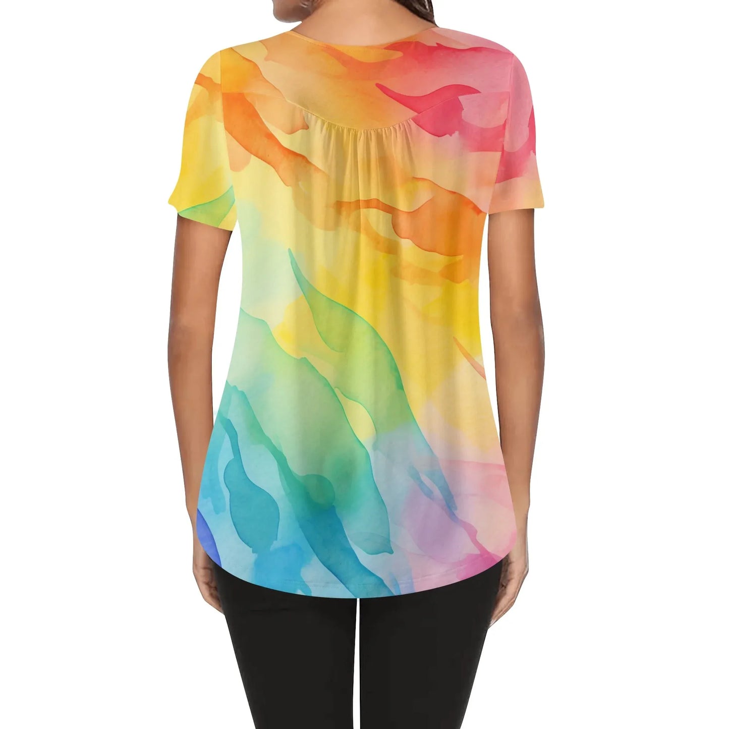 lockere-bluse-mit-u-ausschnitt-und-kurzen-armeln-fur-damen-rainbow-bluse-jlr-design-19679 - JLR Design