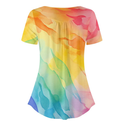lockere-bluse-mit-u-ausschnitt-und-kurzen-armeln-fur-damen-rainbow-bluse-jlr-design-12951 - JLR Design