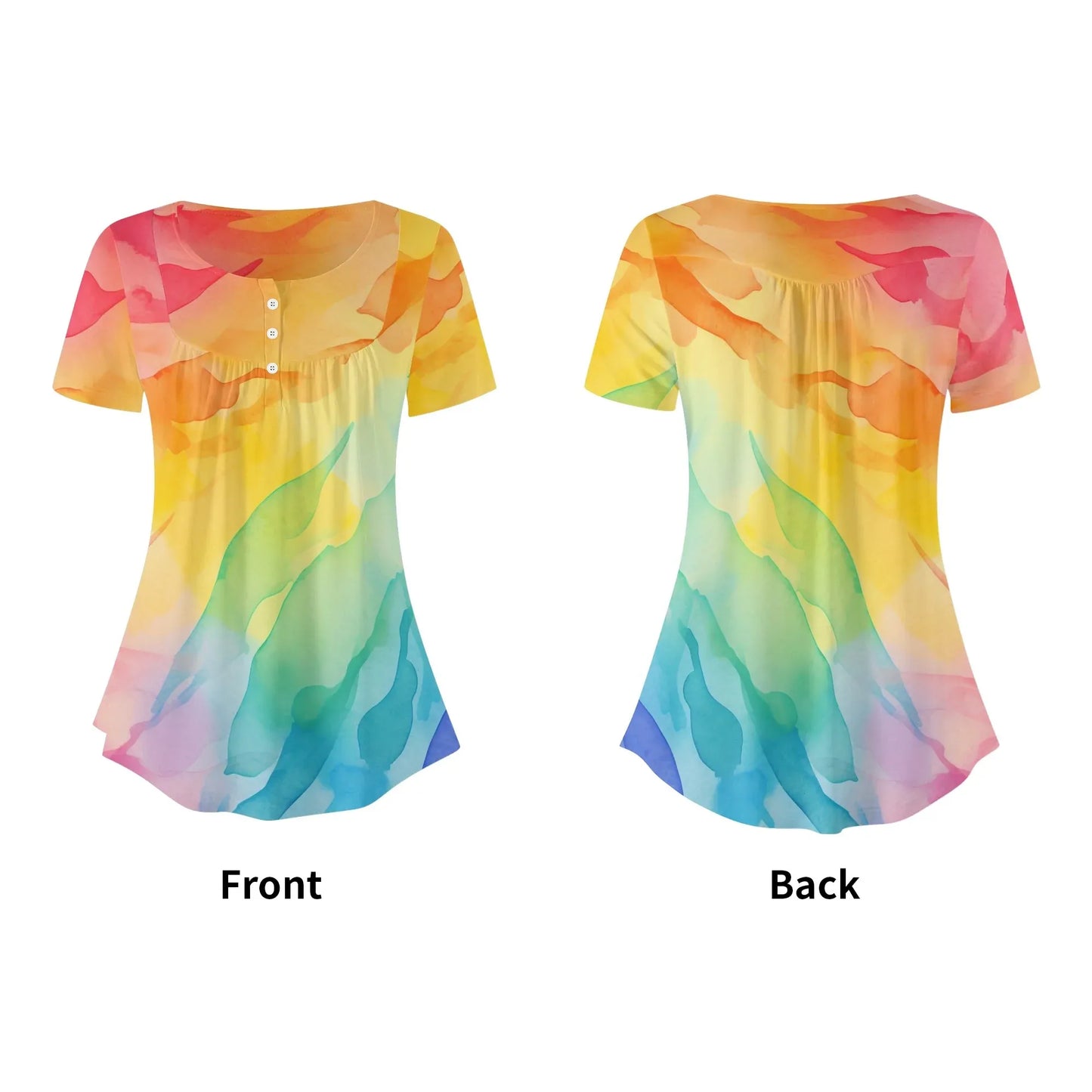lockere-bluse-mit-u-ausschnitt-und-kurzen-armeln-fur-damen-rainbow-bluse-jlr-design-71549 - JLR Design