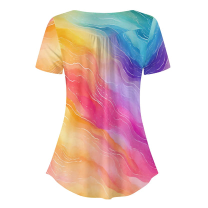 lockere-bluse-mit-u-ausschnitt-und-kurzen-armeln-fur-damen-rainbow-waves-bluse-jlr-design-43700 - JLR Design