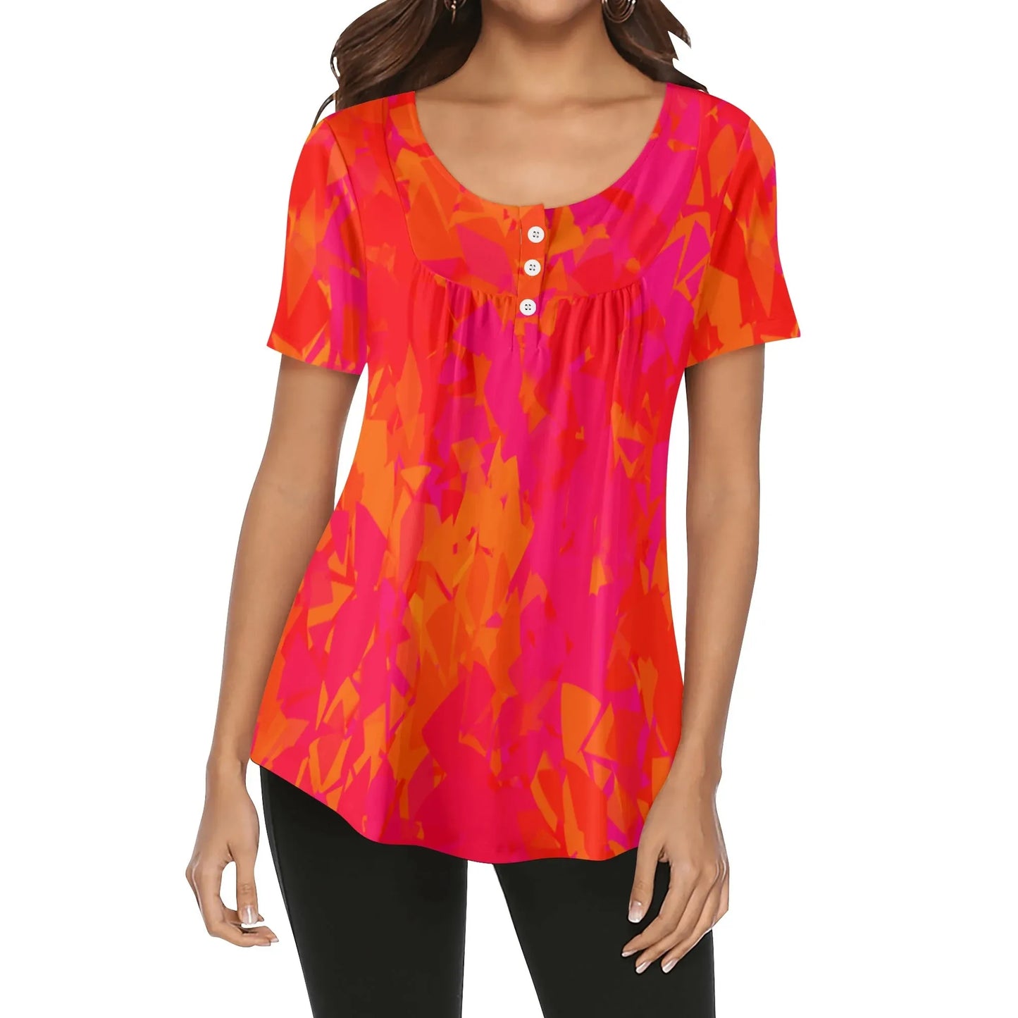 lockere-bluse-mit-u-ausschnitt-und-kurzen-armeln-fur-damen-red-crystal-bluse-jlr-design-27405 - JLR Design