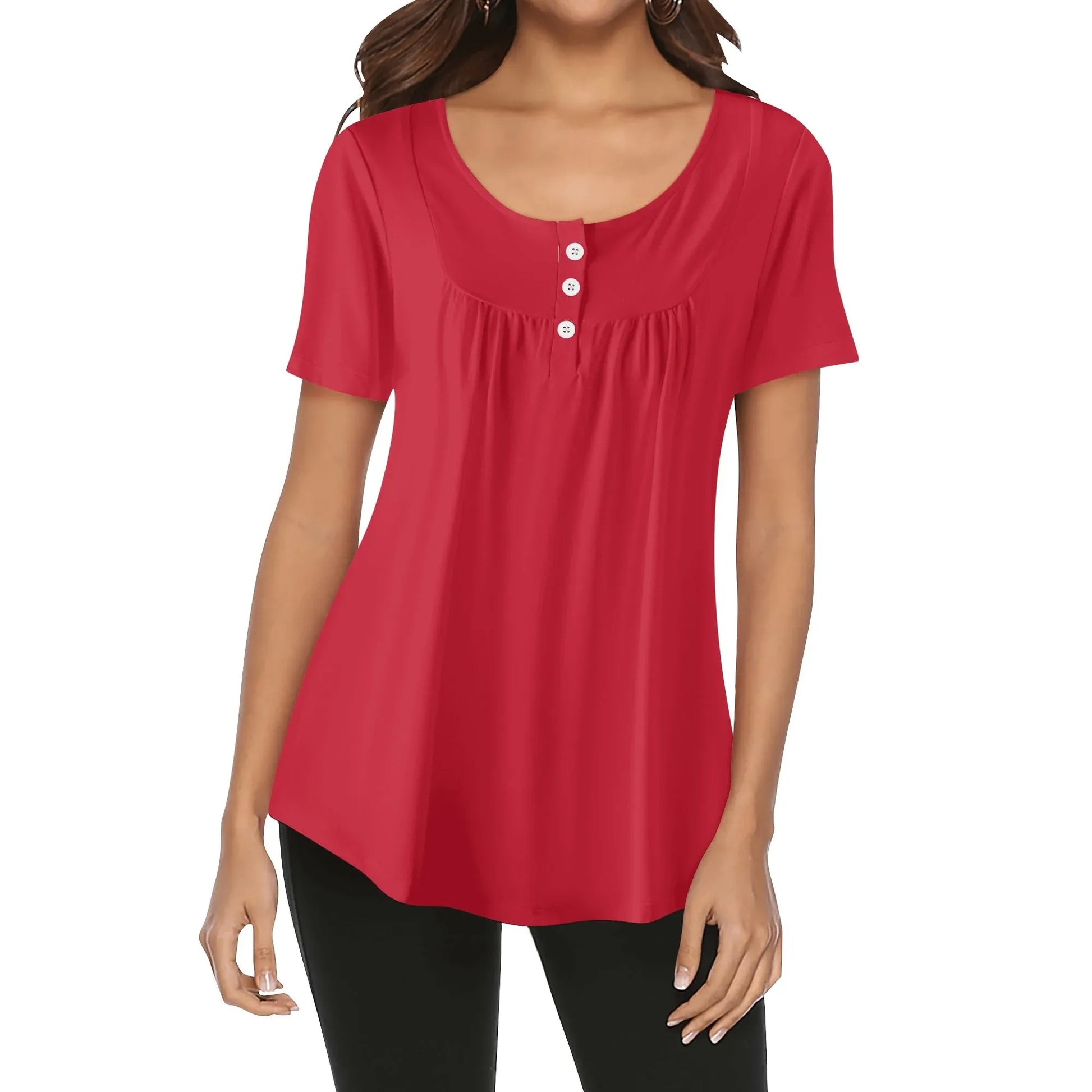 lockere-bluse-mit-u-ausschnitt-und-kurzen-armeln-fur-damen-rot-bluse-jlr-design-93455 - JLR Design