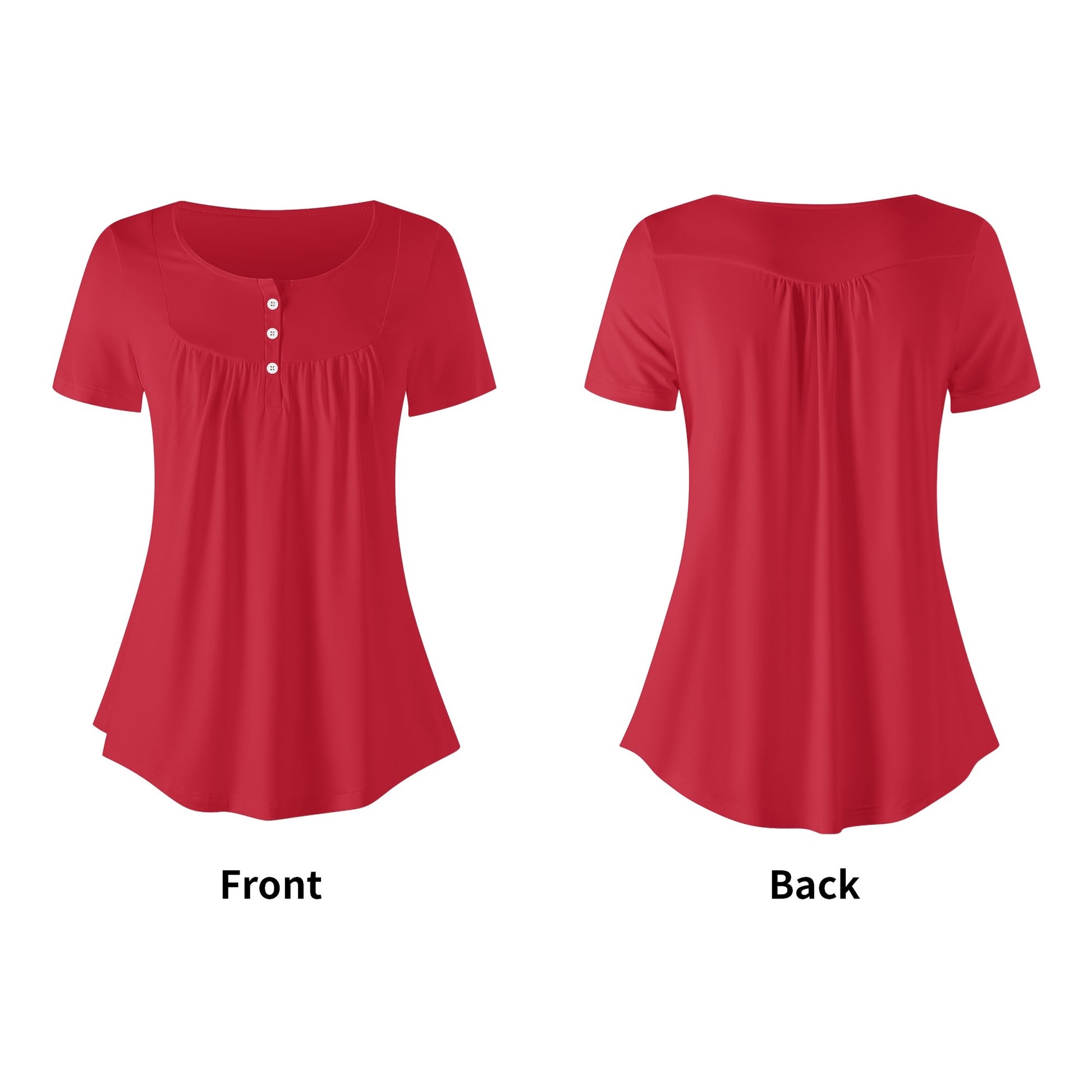 Lockere Bluse mit U-Ausschnitt und kurzen Ärmeln für Damen - Rot Bluse JLR Design