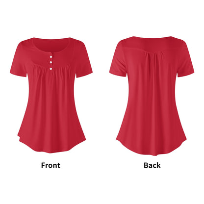 Lockere Bluse mit U-Ausschnitt und kurzen Ärmeln für Damen - Rot Bluse JLR Design