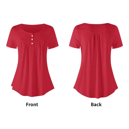 lockere-bluse-mit-u-ausschnitt-und-kurzen-armeln-fur-damen-rot-bluse-jlr-design-42569 - JLR Design