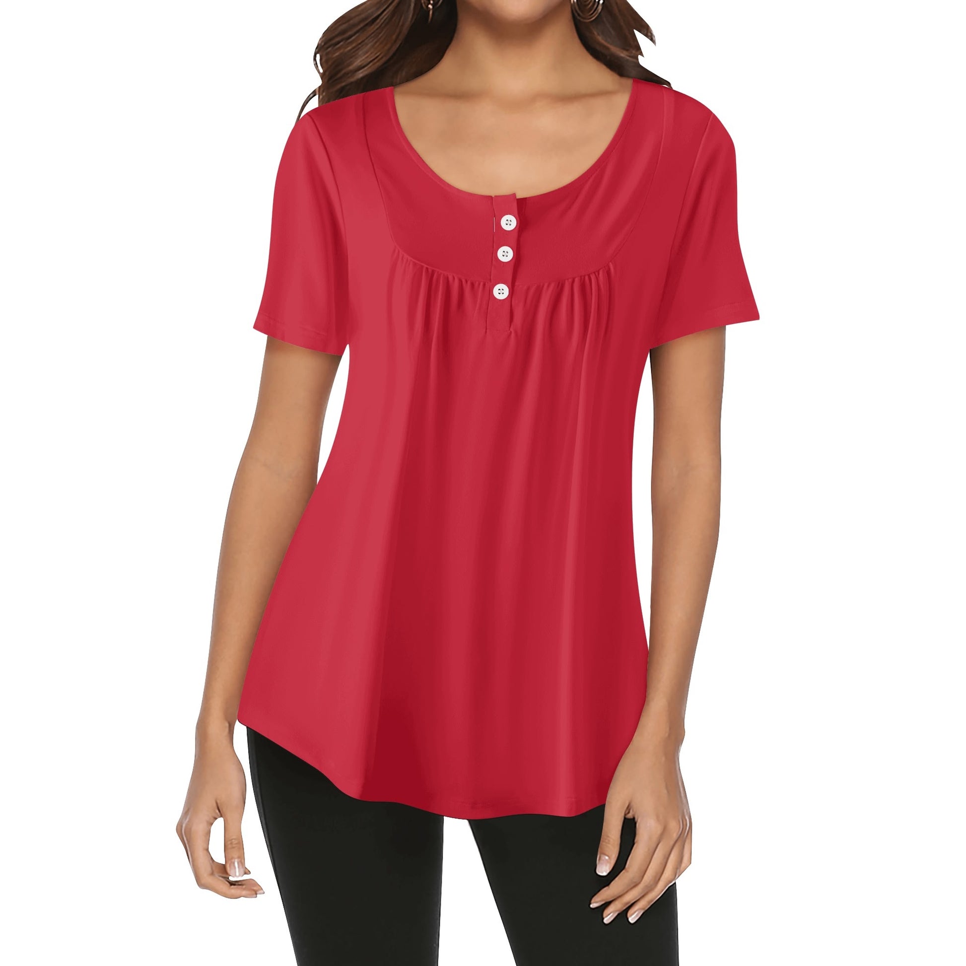 Lockere Bluse mit U-Ausschnitt und kurzen Ärmeln für Damen - Rot Bluse JLR Design