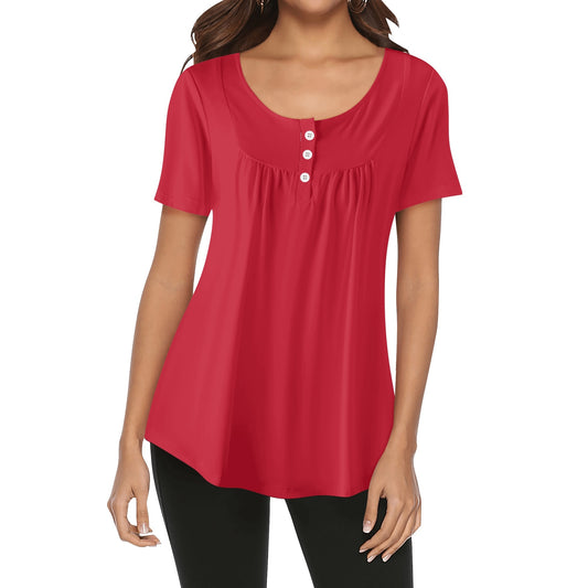 Lockere Bluse mit U-Ausschnitt und kurzen Ärmeln für Damen - Rot Bluse JLR Design