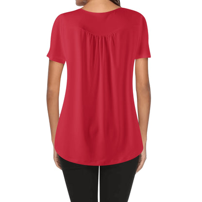Lockere Bluse mit U-Ausschnitt und kurzen Ärmeln für Damen - Rot Bluse JLR Design