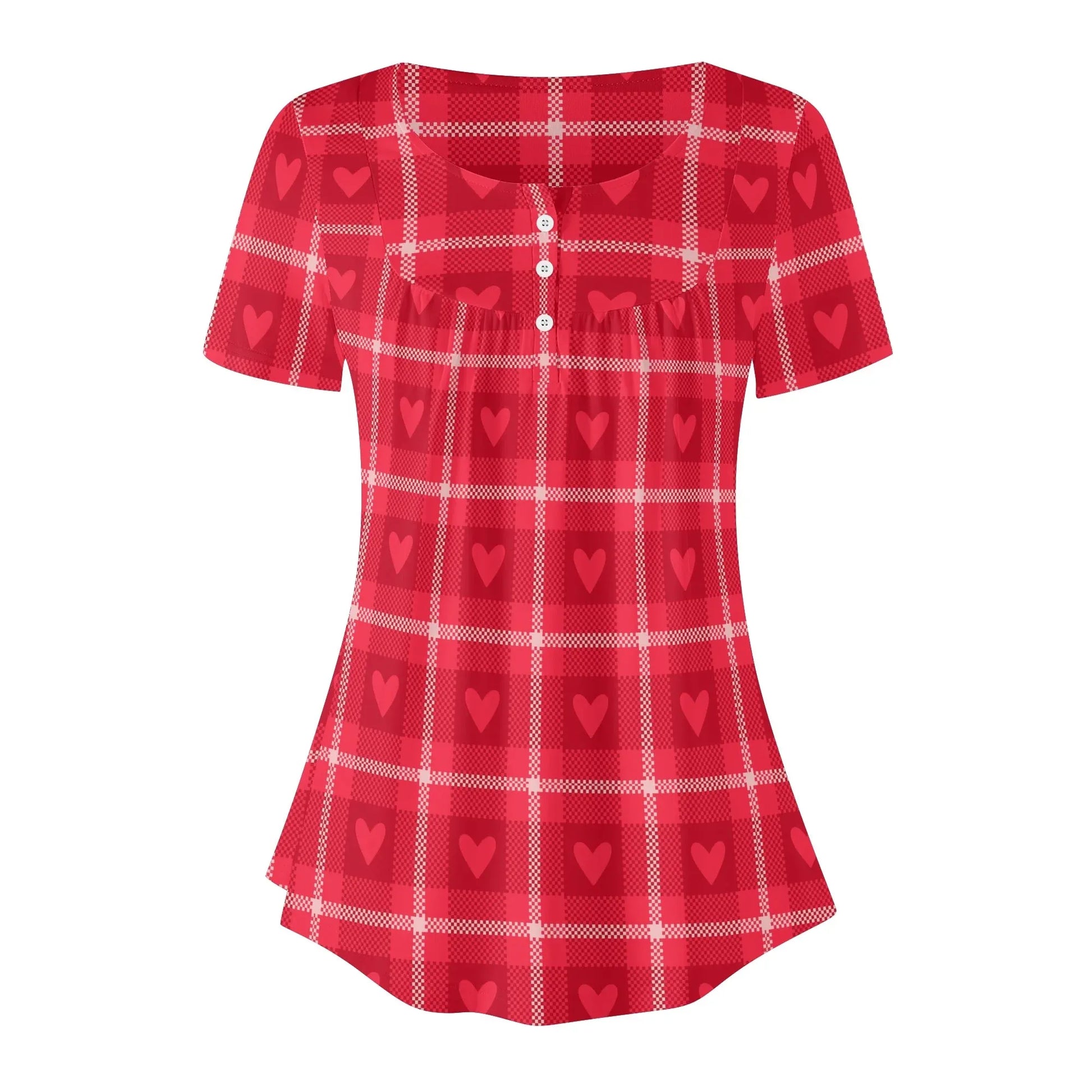 lockere-bluse-mit-u-ausschnitt-und-kurzen-armeln-fur-damen-rote-karo-herzchen-bluse-jlr-design-25545 - JLR Design