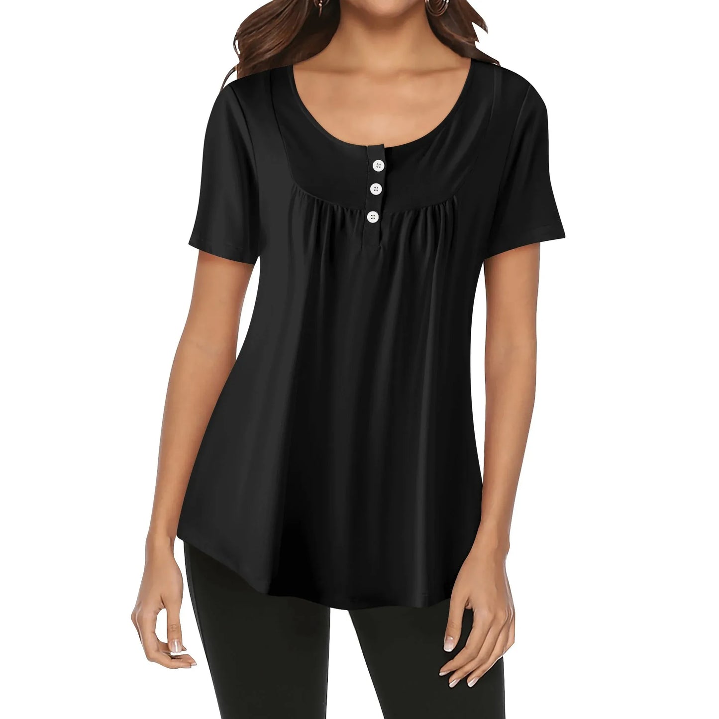 lockere-bluse-mit-u-ausschnitt-und-kurzen-armeln-fur-damen-schwarz-bluse-jlr-design-93967 - JLR Design