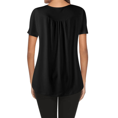 lockere-bluse-mit-u-ausschnitt-und-kurzen-armeln-fur-damen-schwarz-bluse-jlr-design-55797 - JLR Design