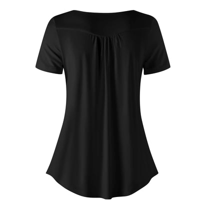 lockere-bluse-mit-u-ausschnitt-und-kurzen-armeln-fur-damen-schwarz-bluse-jlr-design-19278 - JLR Design