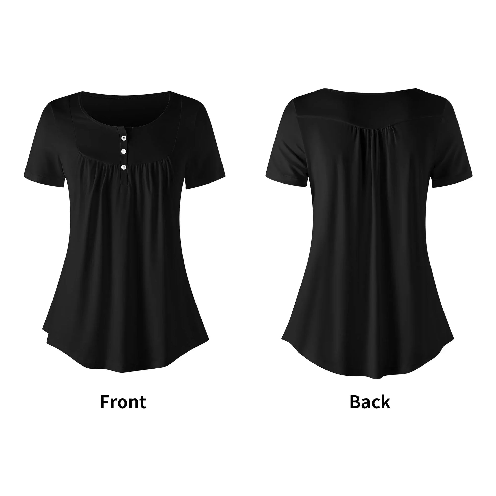 lockere-bluse-mit-u-ausschnitt-und-kurzen-armeln-fur-damen-schwarz-bluse-jlr-design-99099 - JLR Design