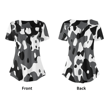 lockere-bluse-mit-u-ausschnitt-und-kurzen-armeln-fur-damen-schwarz-grau-weiss-camouflage-bluse-jlr-design-44838 - JLR Design