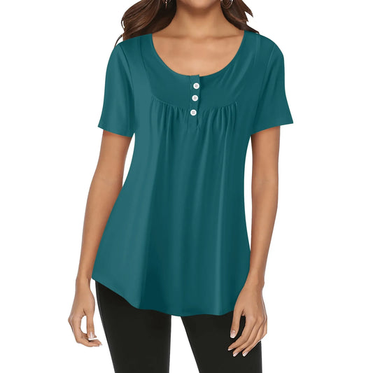 lockere-bluse-mit-u-ausschnitt-und-kurzen-armeln-fur-damen-sherpa-blue-bluse-jlr-design-72967 - JLR Design