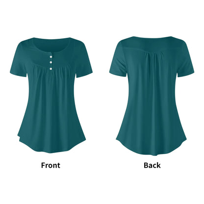 lockere-bluse-mit-u-ausschnitt-und-kurzen-armeln-fur-damen-sherpa-blue-bluse-jlr-design-49428 - JLR Design