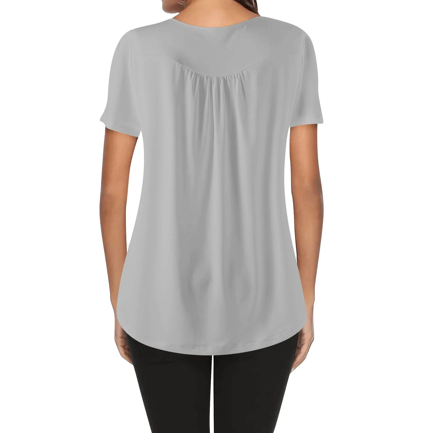 lockere-bluse-mit-u-ausschnitt-und-kurzen-armeln-fur-damen-silber-bluse-jlr-design-58089 - JLR Design