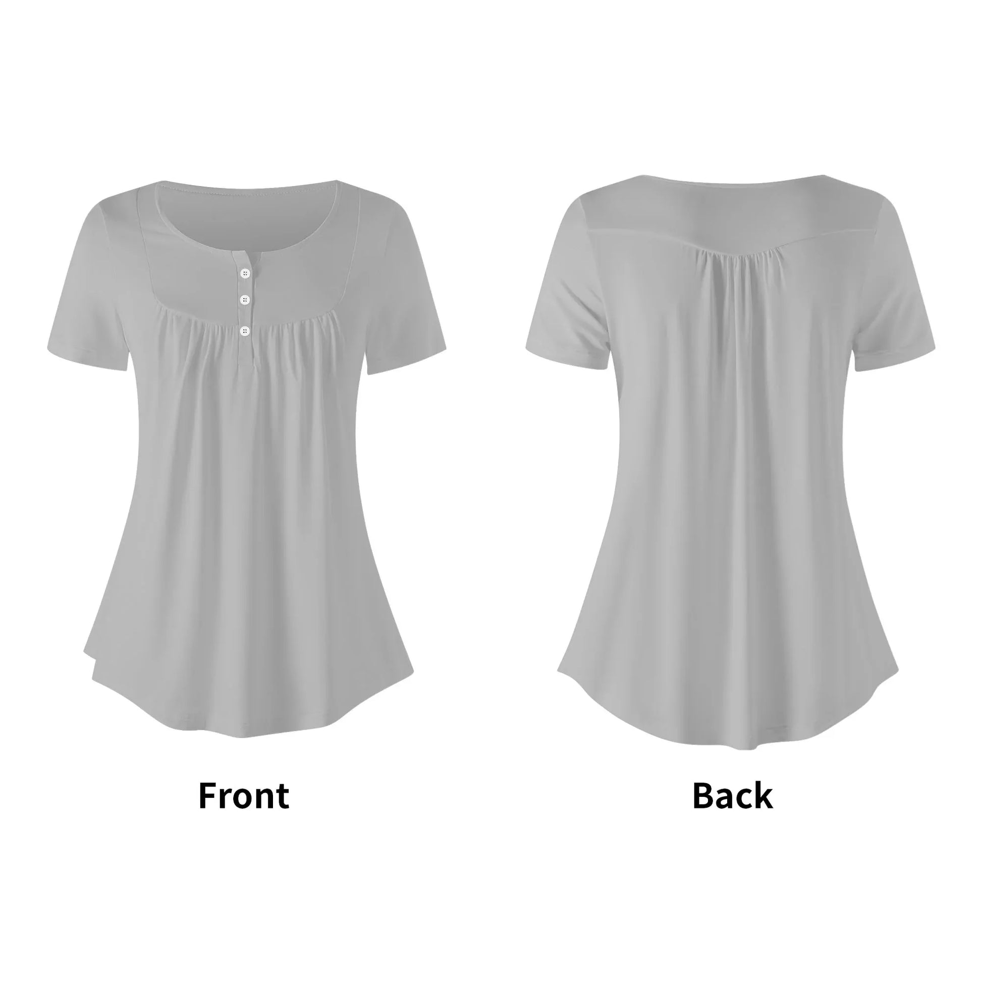 lockere-bluse-mit-u-ausschnitt-und-kurzen-armeln-fur-damen-silber-bluse-jlr-design-35016 - JLR Design