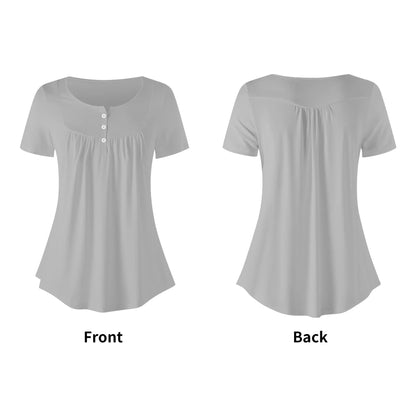 lockere-bluse-mit-u-ausschnitt-und-kurzen-armeln-fur-damen-silber-bluse-jlr-design-35016 - JLR Design