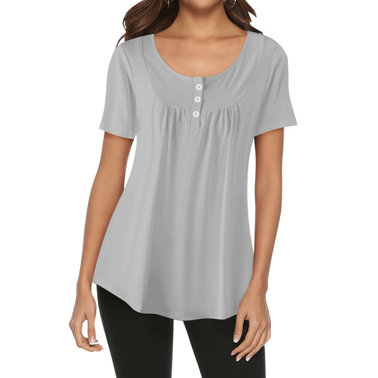 Lockere Bluse mit U-Ausschnitt und kurzen Ärmeln für Damen - Silber Bluse JLR Design