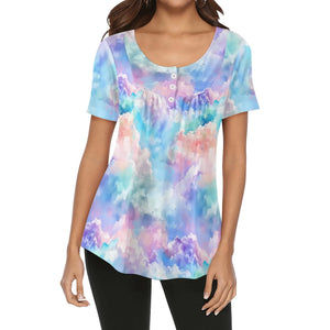 lockere-bluse-mit-u-ausschnitt-und-kurzen-armeln-fur-damen-soft-clouds-bluse-jlr-design-69936 - JLR Design