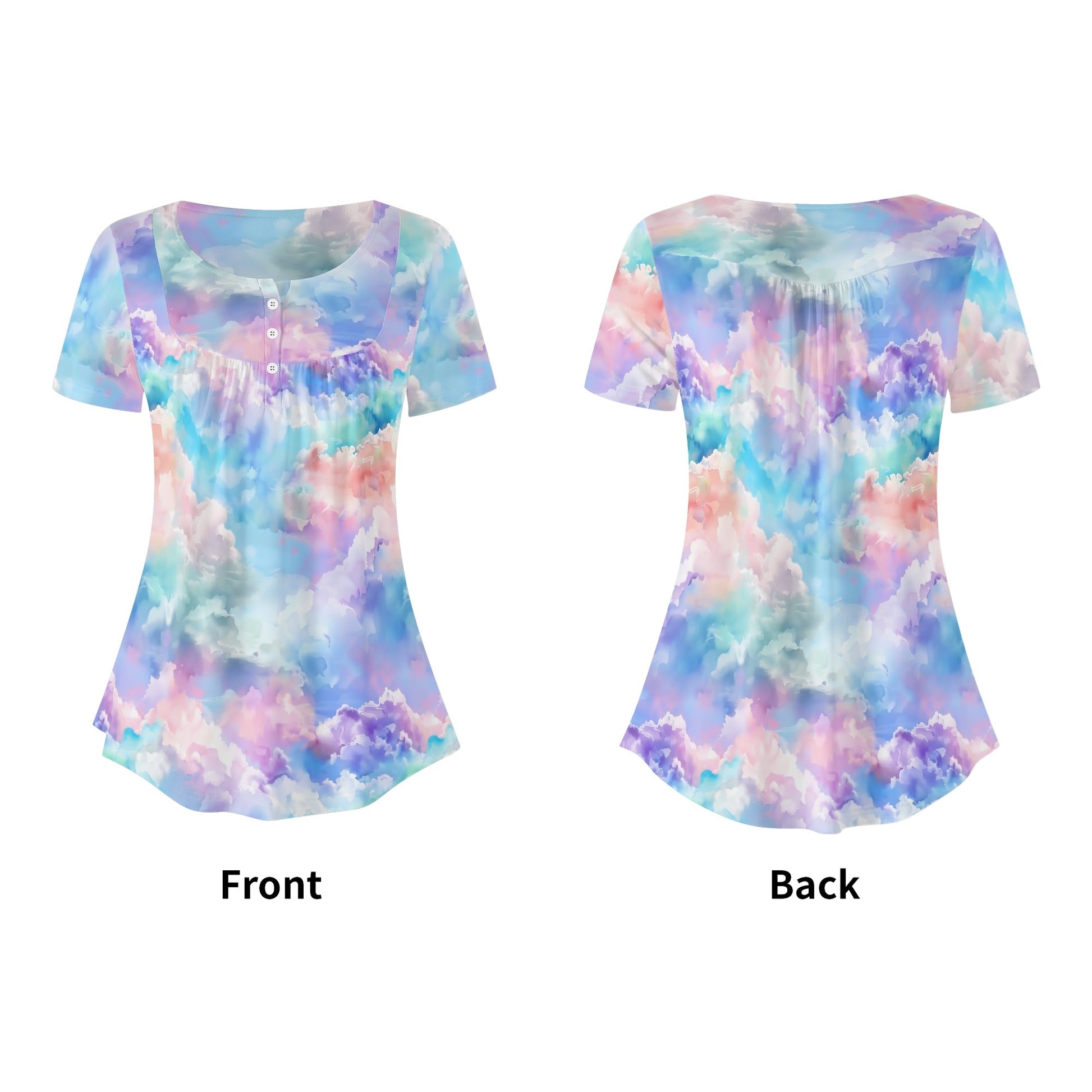 Lockere Bluse mit U-Ausschnitt und kurzen Ärmeln für Damen - Soft Clouds Bluse JLR Design