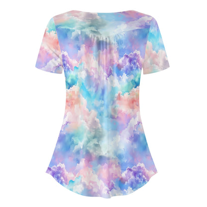 Lockere Bluse mit U-Ausschnitt und kurzen Ärmeln für Damen - Soft Clouds Bluse JLR Design