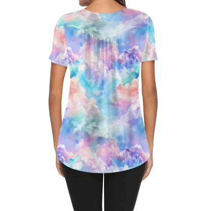 Lockere Bluse mit U-Ausschnitt und kurzen Ärmeln für Damen - Soft Clouds Bluse JLR Design