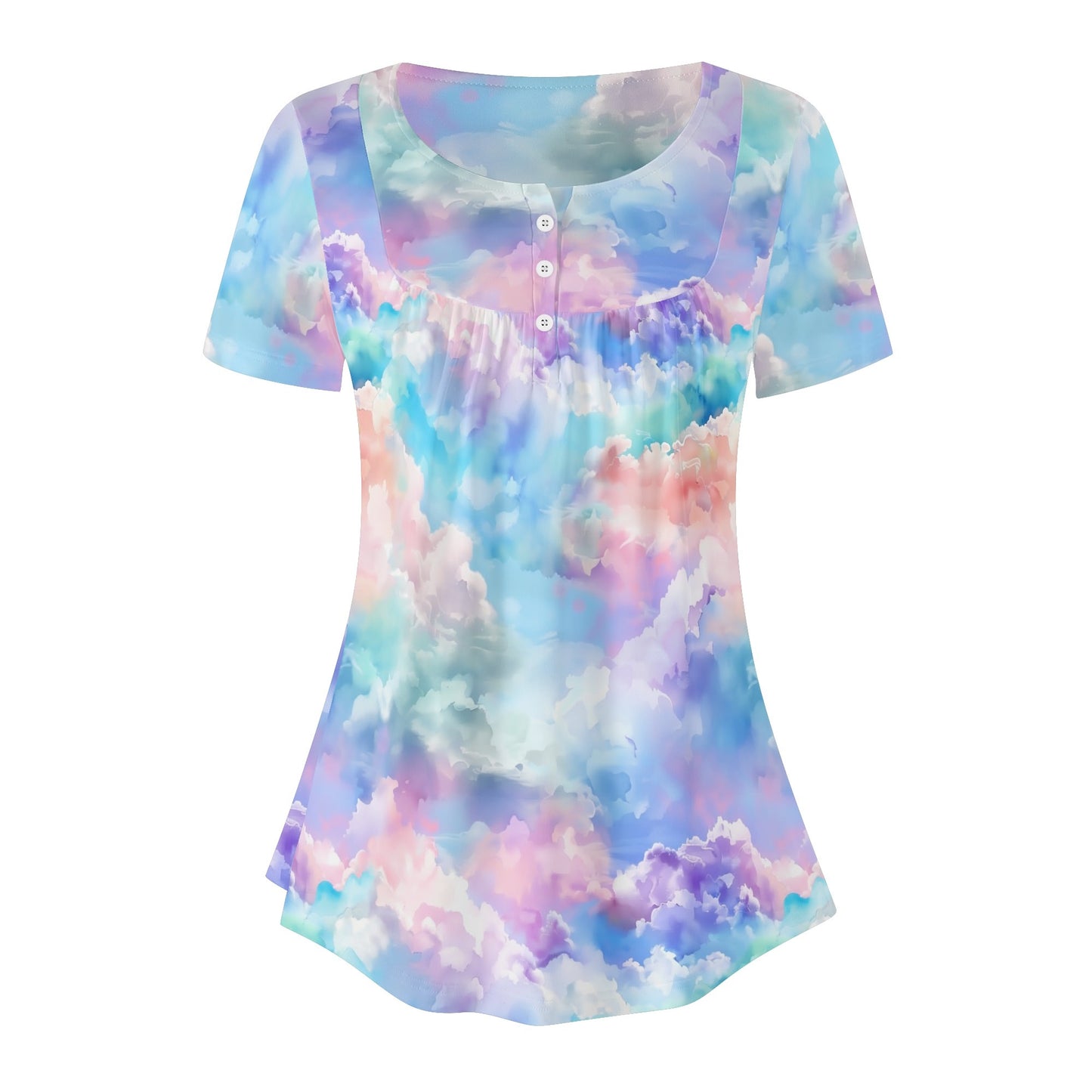 Lockere Bluse mit U-Ausschnitt und kurzen Ärmeln für Damen - Soft Clouds Bluse JLR Design