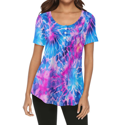 lockere-bluse-mit-u-ausschnitt-und-kurzen-armeln-fur-damen-tie-dye-v1-bluse-jlr-design-48255 - JLR Design
