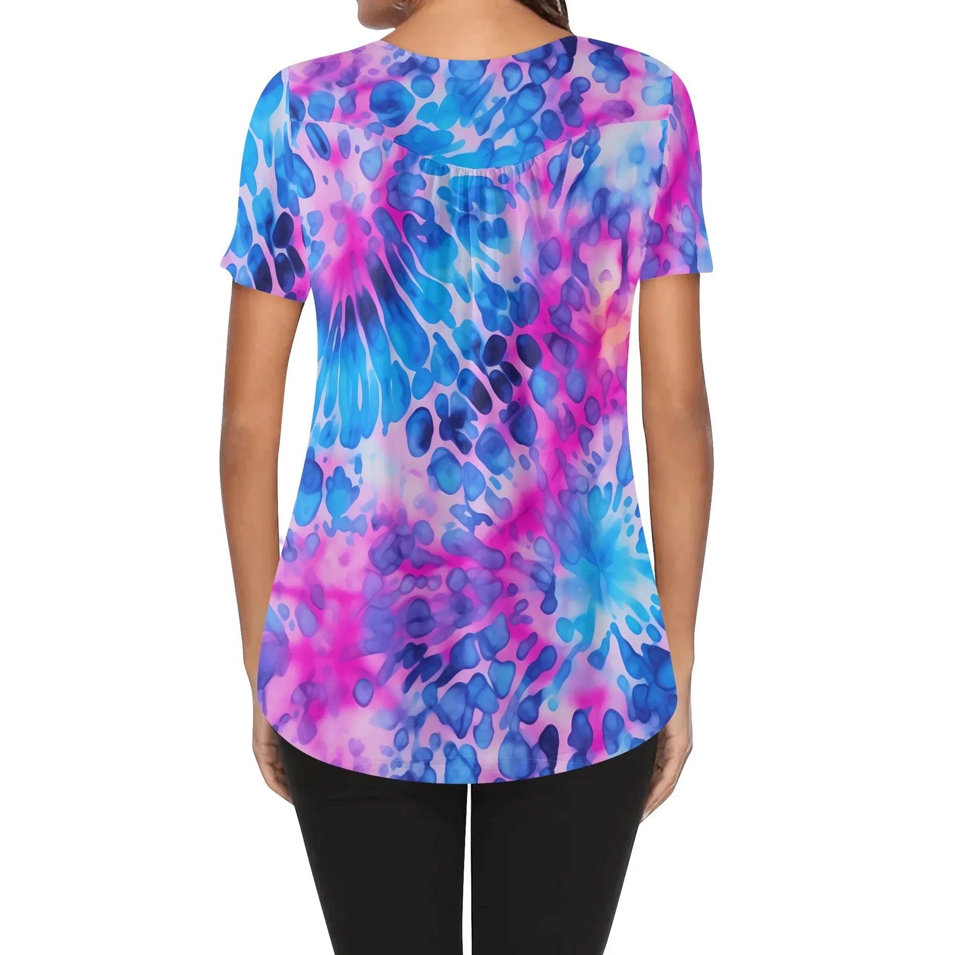 lockere-bluse-mit-u-ausschnitt-und-kurzen-armeln-fur-damen-tie-dye-v1-bluse-jlr-design-95397 - JLR Design
