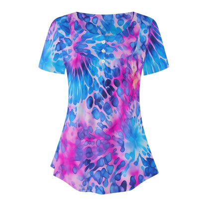 lockere-bluse-mit-u-ausschnitt-und-kurzen-armeln-fur-damen-tie-dye-v1-bluse-jlr-design-95711 - JLR Design