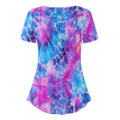 lockere-bluse-mit-u-ausschnitt-und-kurzen-armeln-fur-damen-tie-dye-v1-bluse-jlr-design-48167 - JLR Design