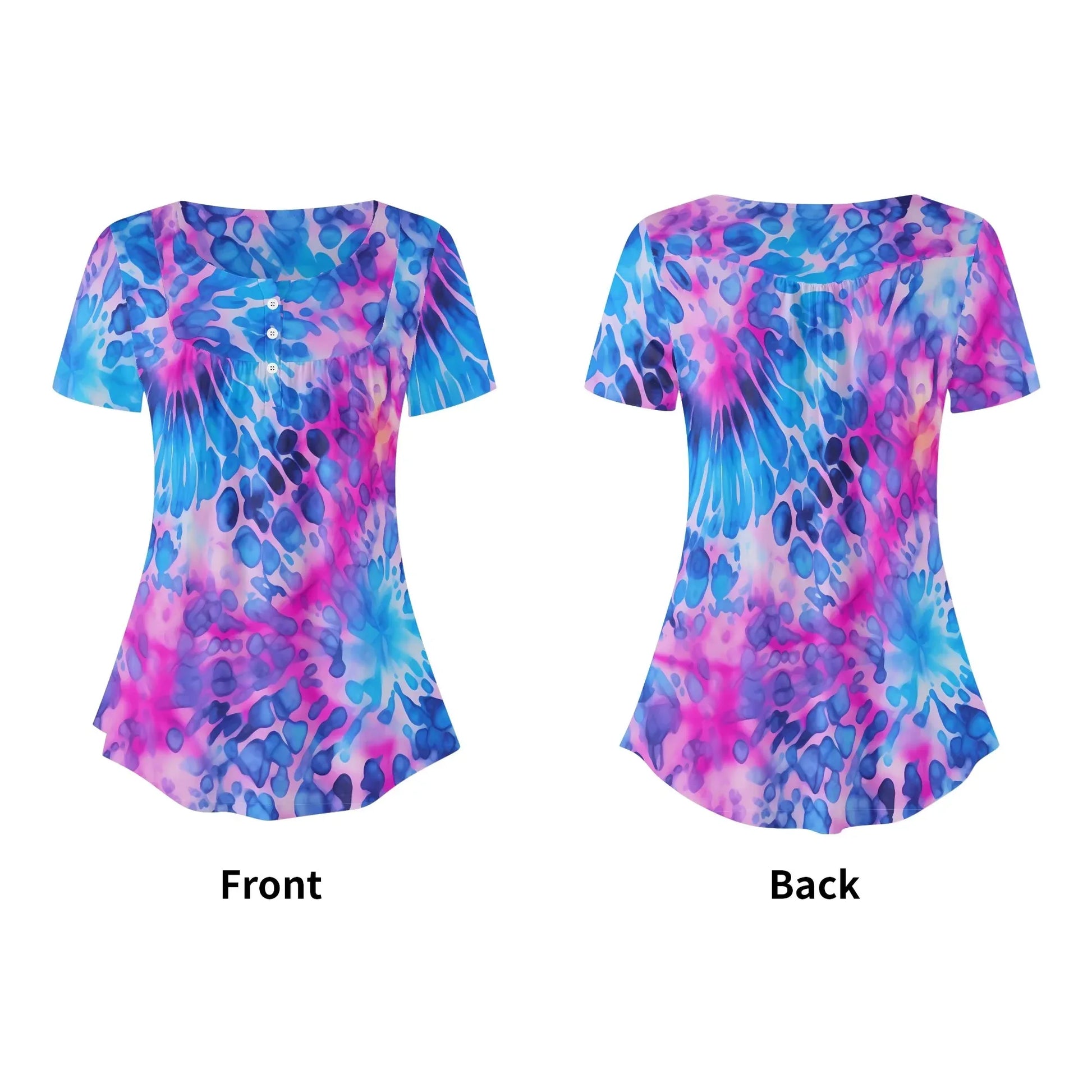 lockere-bluse-mit-u-ausschnitt-und-kurzen-armeln-fur-damen-tie-dye-v1-bluse-jlr-design-29133 - JLR Design