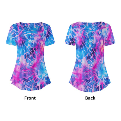 lockere-bluse-mit-u-ausschnitt-und-kurzen-armeln-fur-damen-tie-dye-v1-bluse-jlr-design-29133 - JLR Design