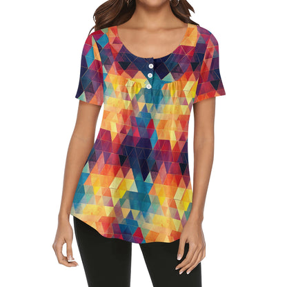 Lockere Bluse mit U-Ausschnitt und kurzen Ärmeln für Damen - Triangle v2 Bluse JLR Design