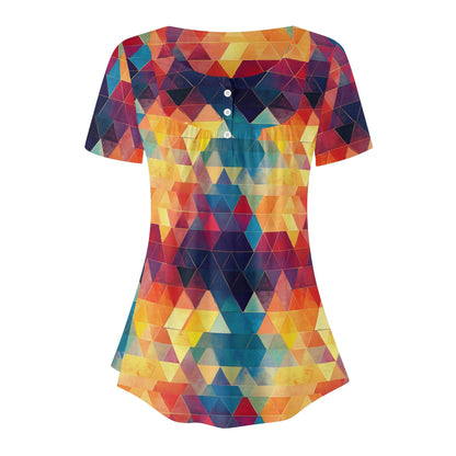 Lockere Bluse mit U-Ausschnitt und kurzen Ärmeln für Damen - Triangle v2 Bluse JLR Design