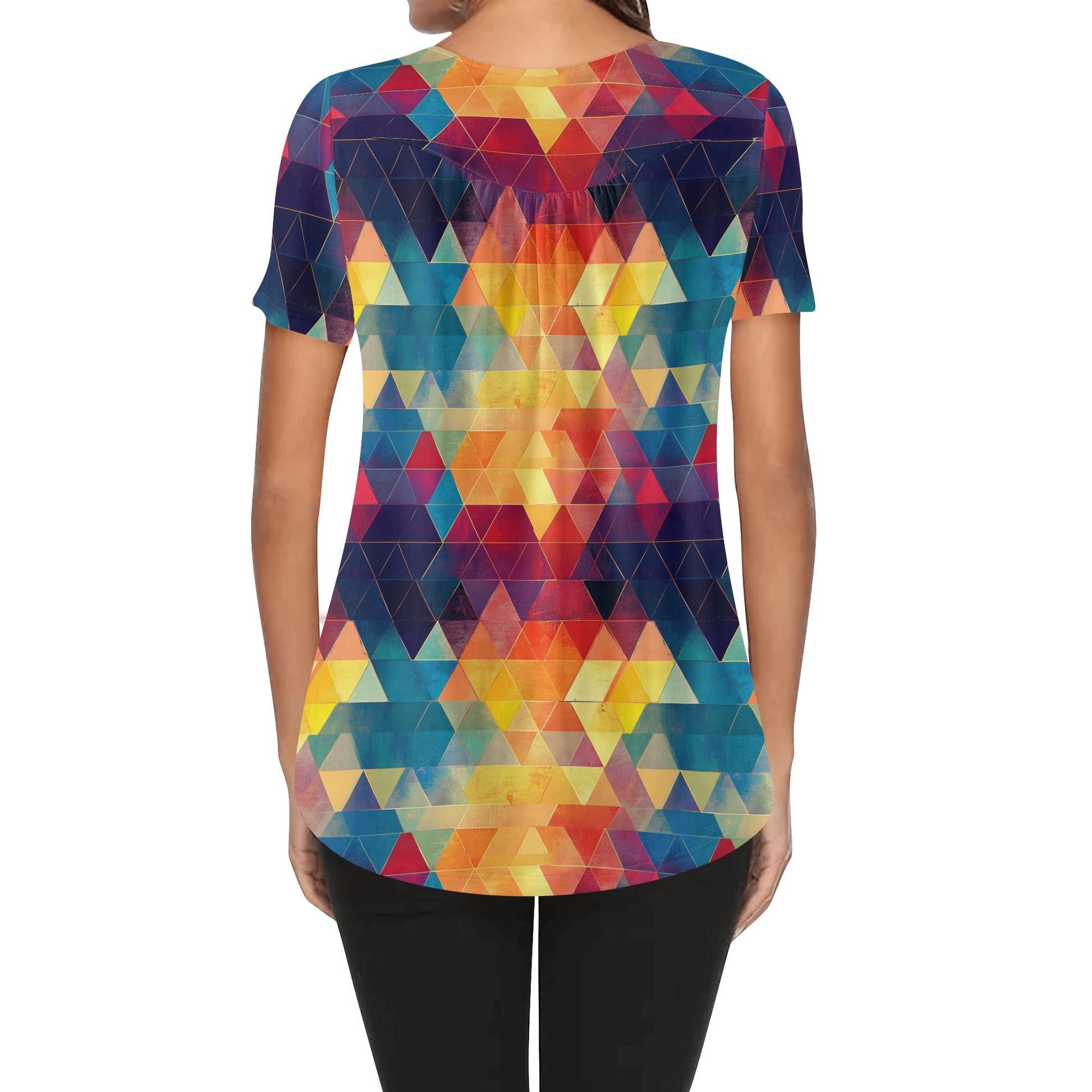 Lockere Bluse mit U-Ausschnitt und kurzen Ärmeln für Damen - Triangle v2 Bluse JLR Design