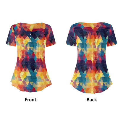 Lockere Bluse mit U-Ausschnitt und kurzen Ärmeln für Damen - Triangle v2 Bluse JLR Design