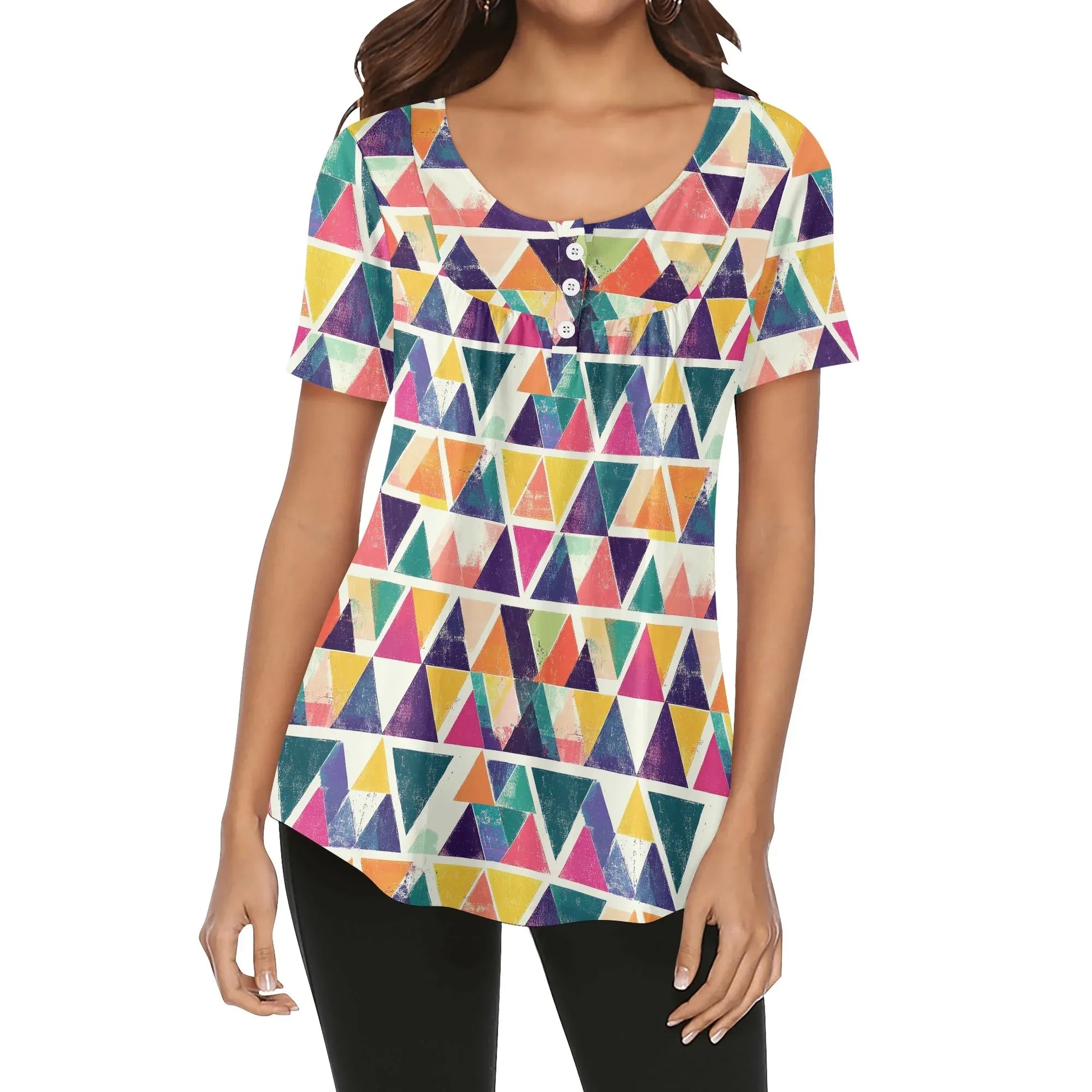 lockere-bluse-mit-u-ausschnitt-und-kurzen-armeln-fur-damen-triangle-v3-bluse-jlr-design-30813 - JLR Design