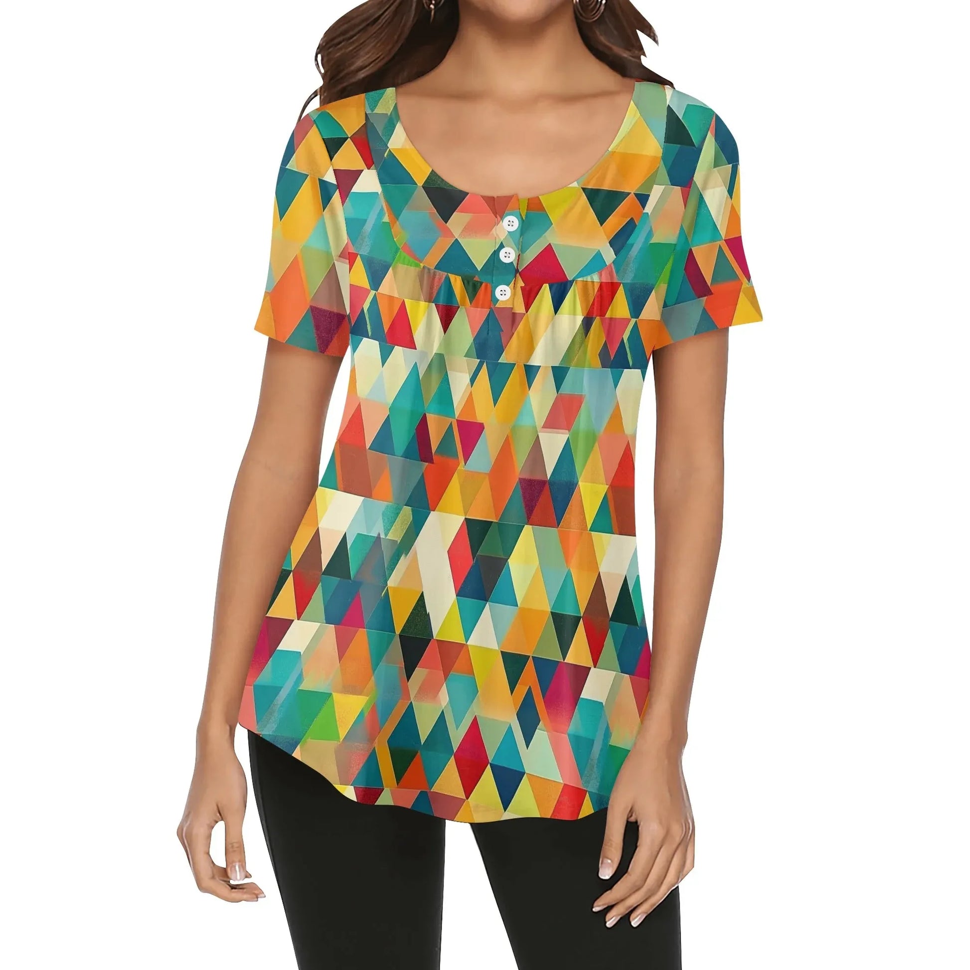 lockere-bluse-mit-u-ausschnitt-und-kurzen-armeln-fur-damen-triangle-v5-bluse-jlr-design-43698 - JLR Design