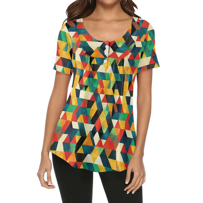 lockere-bluse-mit-u-ausschnitt-und-kurzen-armeln-fur-damen-triangle-v7-bluse-jlr-design-17745 - JLR Design