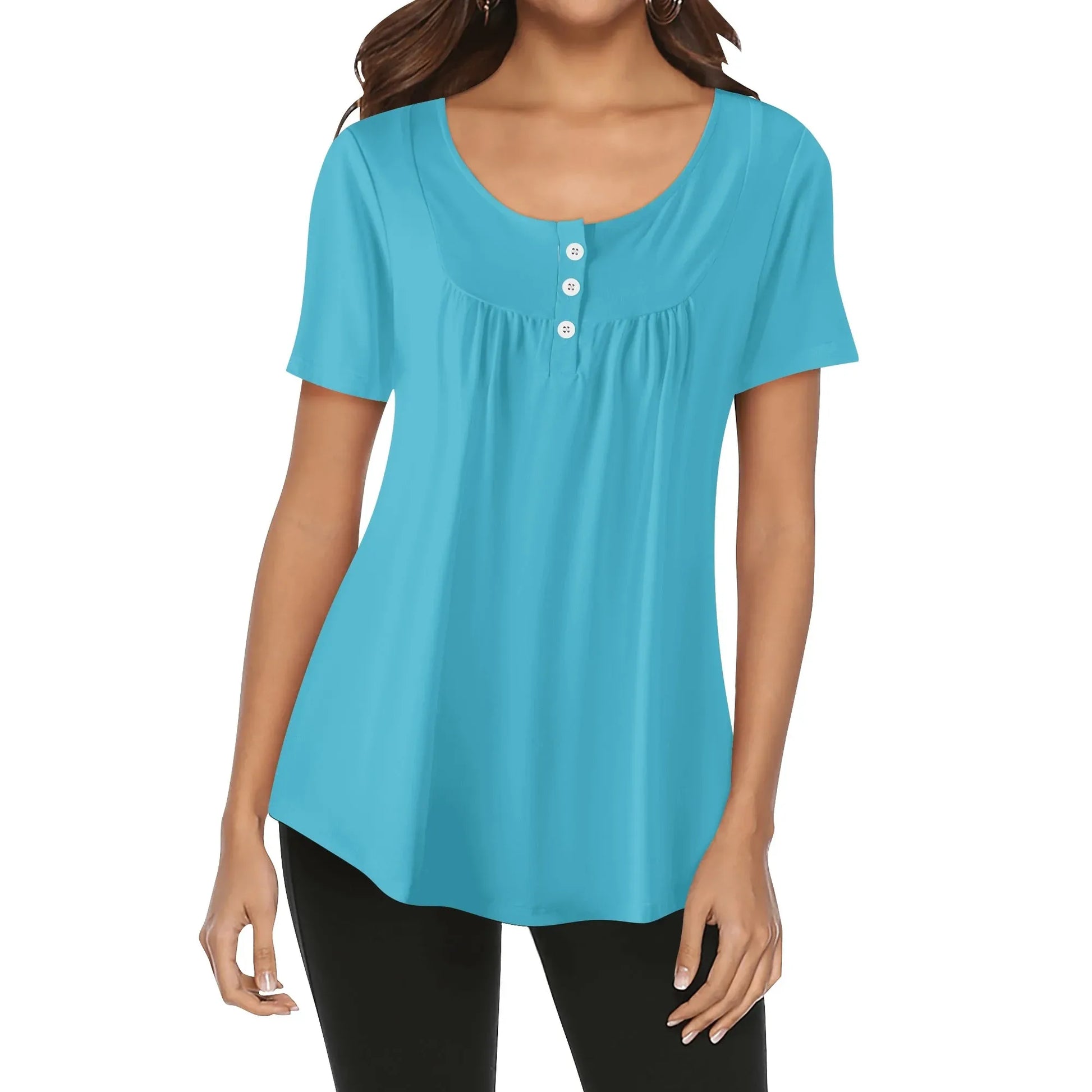 lockere-bluse-mit-u-ausschnitt-und-kurzen-armeln-fur-damen-turkis-bluse-jlr-design-57588 - JLR Design