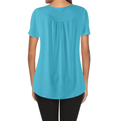 lockere-bluse-mit-u-ausschnitt-und-kurzen-armeln-fur-damen-turkis-bluse-jlr-design-24129 - JLR Design