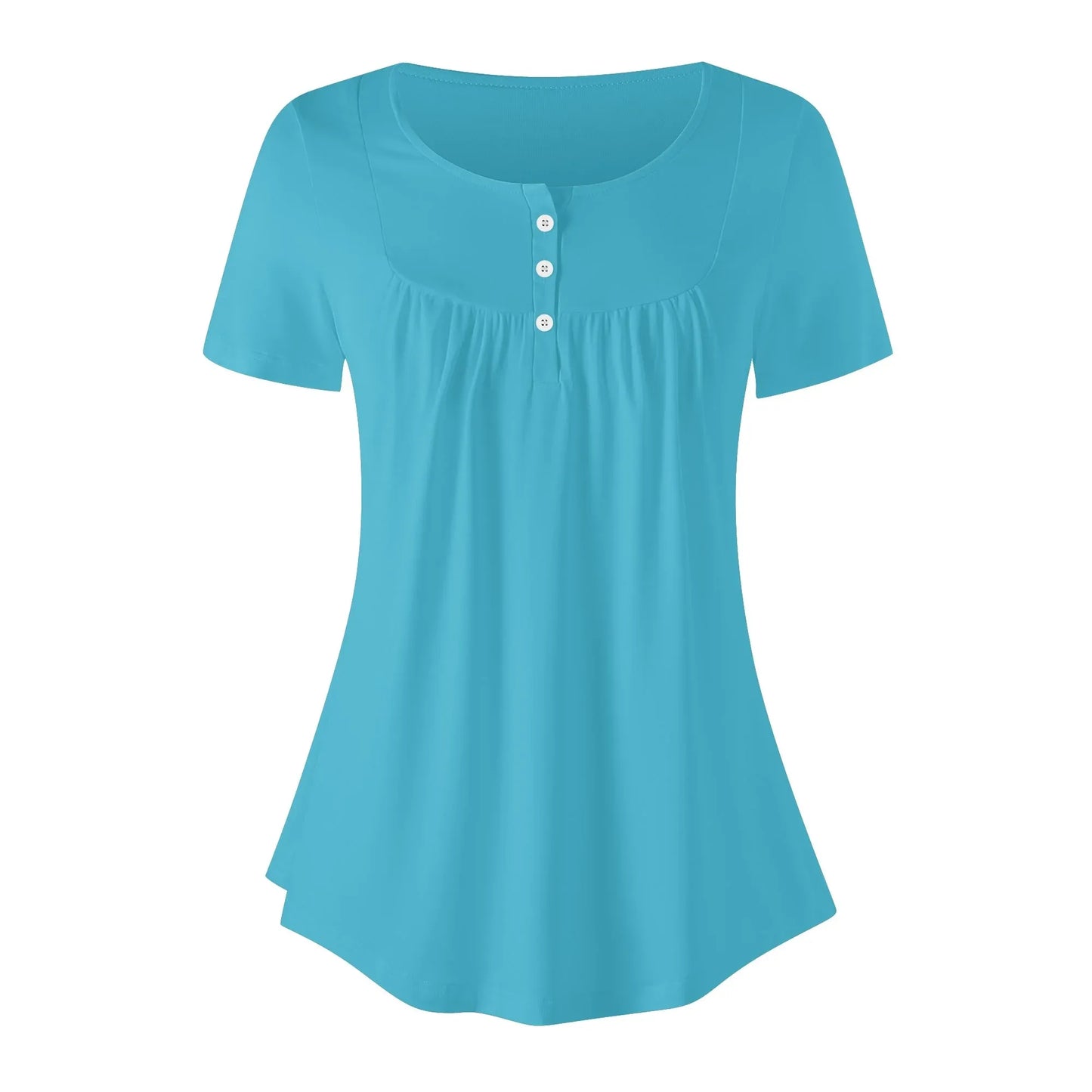 lockere-bluse-mit-u-ausschnitt-und-kurzen-armeln-fur-damen-turkis-bluse-jlr-design-86124 - JLR Design