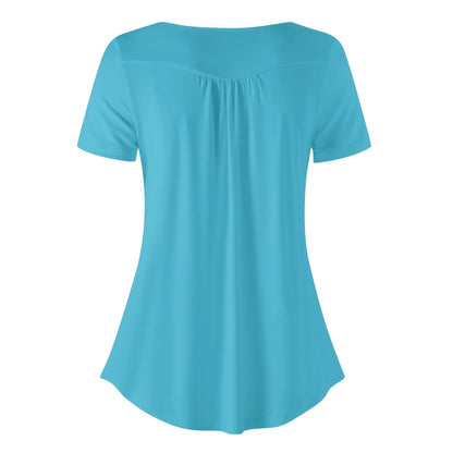 lockere-bluse-mit-u-ausschnitt-und-kurzen-armeln-fur-damen-turkis-bluse-jlr-design-34768 - JLR Design