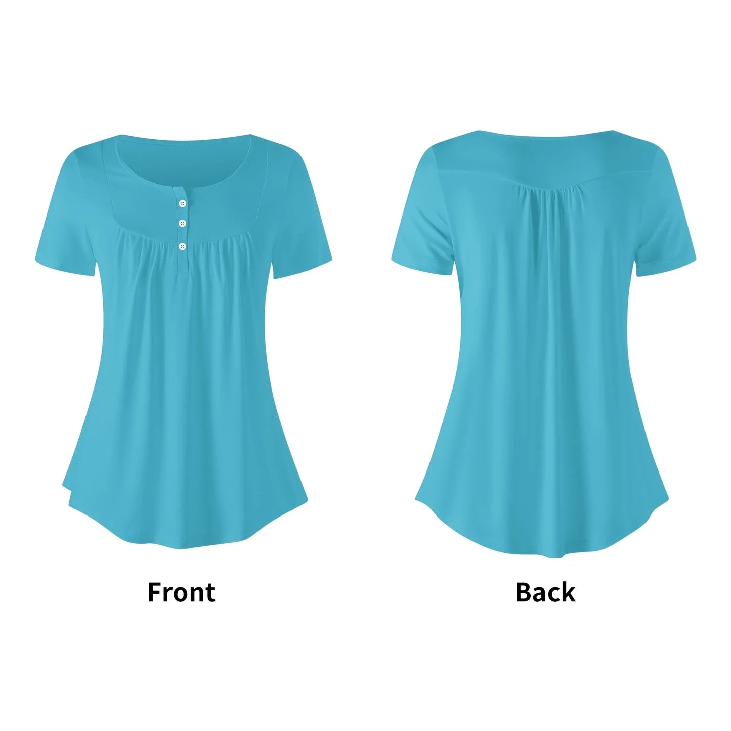 lockere-bluse-mit-u-ausschnitt-und-kurzen-armeln-fur-damen-turkis-bluse-jlr-design-82146 - JLR Design