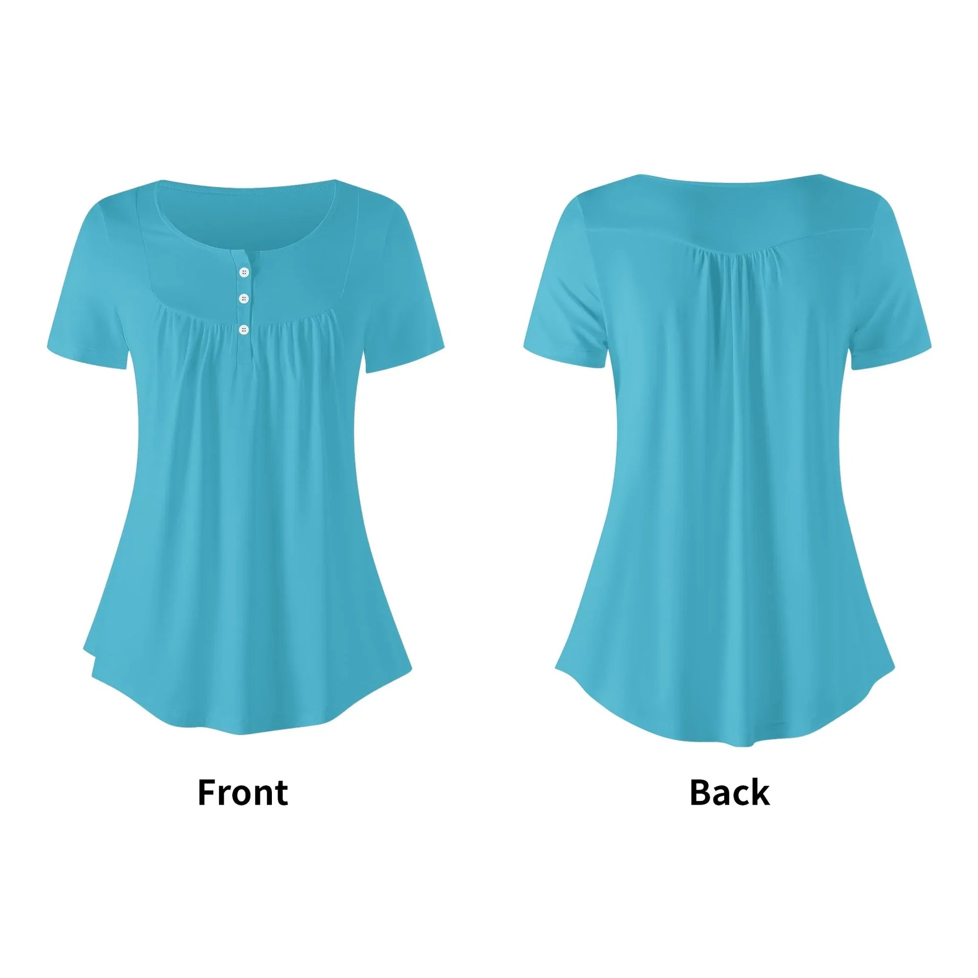 lockere-bluse-mit-u-ausschnitt-und-kurzen-armeln-fur-damen-turkis-bluse-jlr-design-82146 - JLR Design