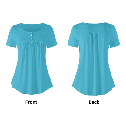 lockere-bluse-mit-u-ausschnitt-und-kurzen-armeln-fur-damen-turkis-bluse-jlr-design-82146 - JLR Design